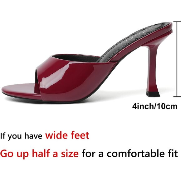 Women's Burgundy Round Toe Heels With Bow Vintage Mules Sexy Slip on Stiletto - Picture 4 of 9